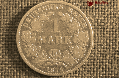 1 марка, серебро. 1874 год, D (Баварский монетный двор), Германская Империя. 