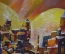 Абстракционизм, кубизм картина "Закат". Неизвестный художник, 1992 г. Масло, картон.