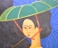 Деревянное панно-картина с изображением китаянки c  зонтиком. Китай. 