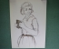 Картина, рисунок "Пожилая женщина с сумочкой". Бумага, карандаш.