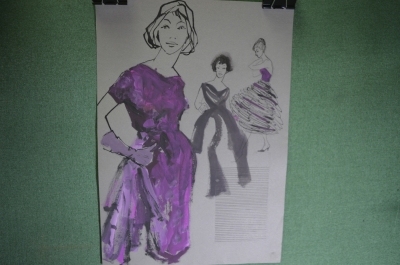 Рисунок "Эскизы платьев для журнала, мода". Бумага, карандаш, краска. #1