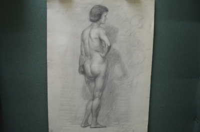 Картина, рисунок, набросок "Натурщица, обнаженная женщина". Бумага, карандаш.