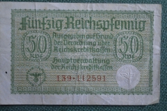Бона, банкнота 50 пфеннигов, рейхспфеннигов 1939 - 1945 гг. Для оккупированных территорий, 3 Рейх.