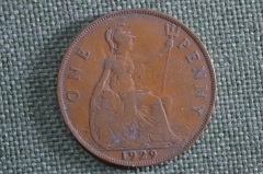Монета 1 пенни 1929 года, Великобритания. Король Георг V. One penny. 