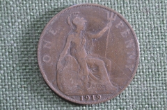 Монета 1 пенни 1919 года, Великобритания. Король Георг V. One penny. 