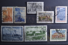 Набор марок (8 штук) "Архитектура Москвы", 1947 и 1950 год.
