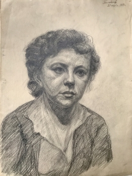 Рисунок, портрет женщины. Бумага, карандаш. Художник Балабанов В.В. 1958 год. СССР.