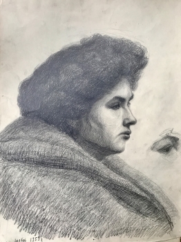 Рисунок, портрет женщины. Бумага, карандаш. Художник Балабанов В.В. 1959 год. СССР.