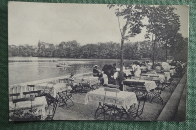 Старинная открытка "Кафе на набережной". Подписанная. Начало XX века, Германия.