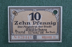 Нотгельд города Сулехув (10 пфеннигов). Zullichau, Германия - Польша. 30 декабря 1918 года.