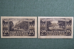 Нотгельды 25 пфеннинг (2 штуки) Бад Зюдероде Bad Suderode Hars (Гарц). 13 мая 1921 года, Германия