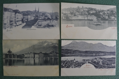 Старинные открытки, Люцерн, Швейцария (4 штуки). Luzern. Озеро, архитектура и виды. Начало XX века.