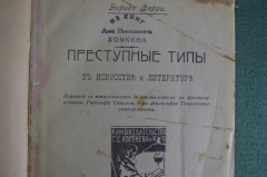 Книга "Преступные типы в искусстве и литературе". Энрико Ферри. Типография Миштейна, СПБ, 1908 г.