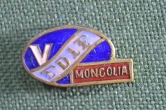 Знак, значок "FDIF Mongolia". Междунароная демократическая федерация женщин. Монголия. Тяжелый.