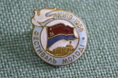 Знак значок "Фестиваль молодежи Киев 1956". ЛМД. Тяжелый металл, горячая эмаль. СССР. 