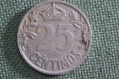 Монета 25 сантимов 1925 года, Испания, PC S. Каравелла. Centomos, Espana. #1