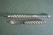 Письменный прибор набор старинный ручка и нож для бумаги. Серебрение. Европа. Начало 20го века.