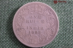 Монета 1 рупия, серебро, Королева Виктория, Индия (Британская), 1892 год