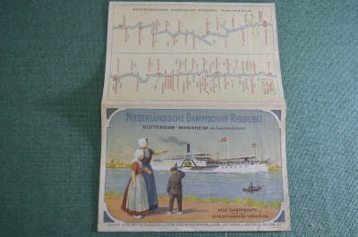 Открытка старинная с расписанием пароходов. Голландия - Германия. 1913 год.