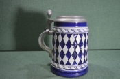 Кружка пивная керамическая, с крышкой. Ромбы. Керамика, Германия.