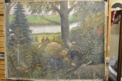 Картина "Браконьеры. Охота, егеря". Холст, масло. П. Маяков, 1990 год. Размеры: 97 * 77 см.