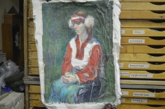 Картина "Девушка в головном уборе". Холст, масло. Автор неизвестен. Размеры: 47 * 67 см.