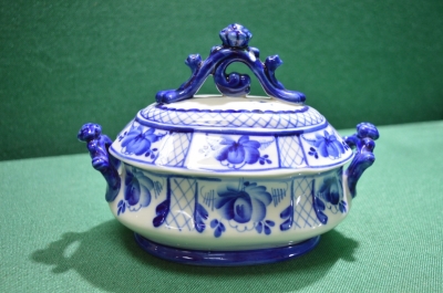 Пельменница (супница) крышкой, Гжель.