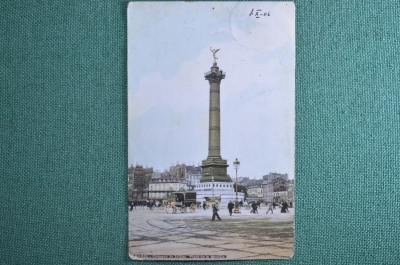 Открытка старинная "Париж. Июльская колонна". Франция.1909 год
