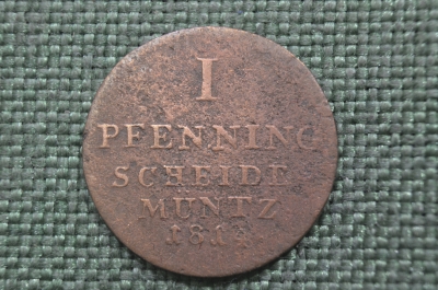 Монета 1 пфеннинг 1814 год, H, Германия, Ганновер, нечастая