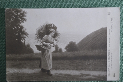 Открытка старинная "Возвращение с поля", 1914 год. Белланже (Bellanger)